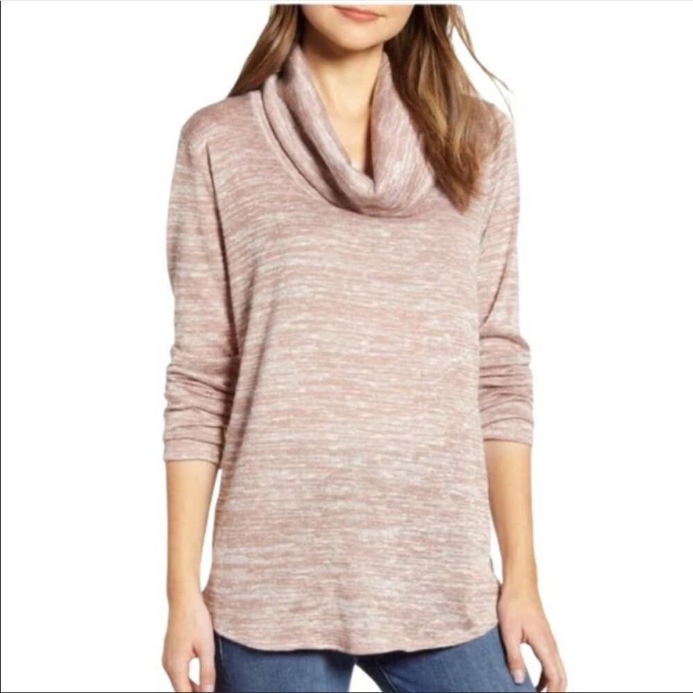 Caslon Taupe Cozy Cowl Neck Sweater Round Hem